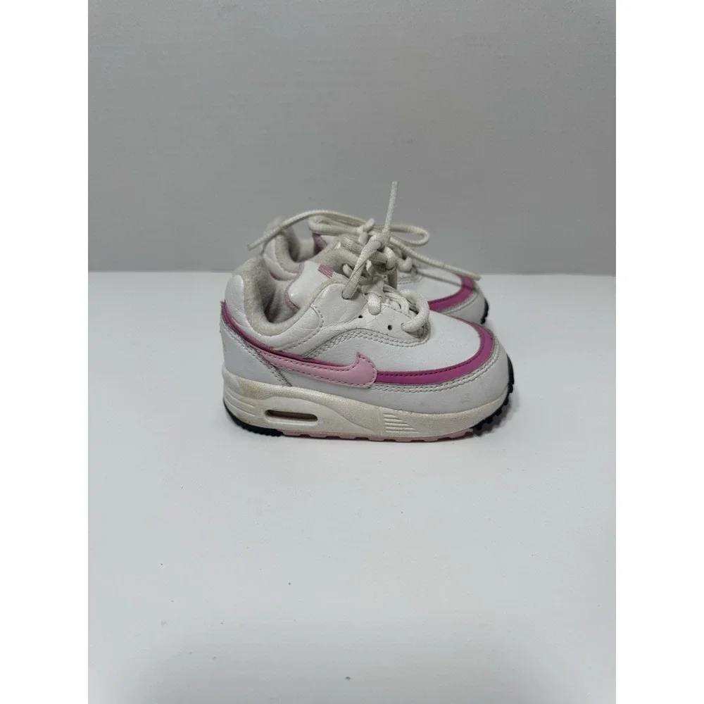 Nike Air Max 90 Shoes Youth Size 4C Pink White FZ3557-100 Mesh Lace‎ Up Sneakers